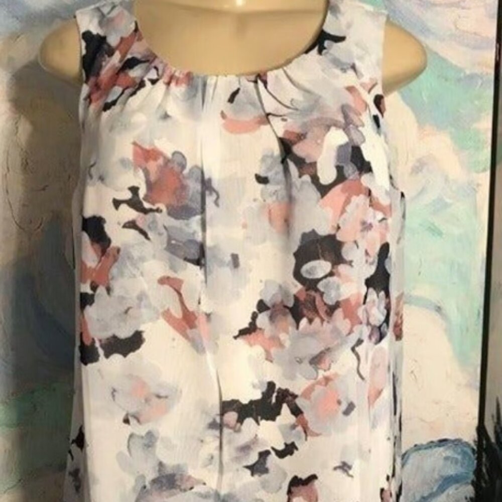 Jessica London L Blue Floral Tunic Top